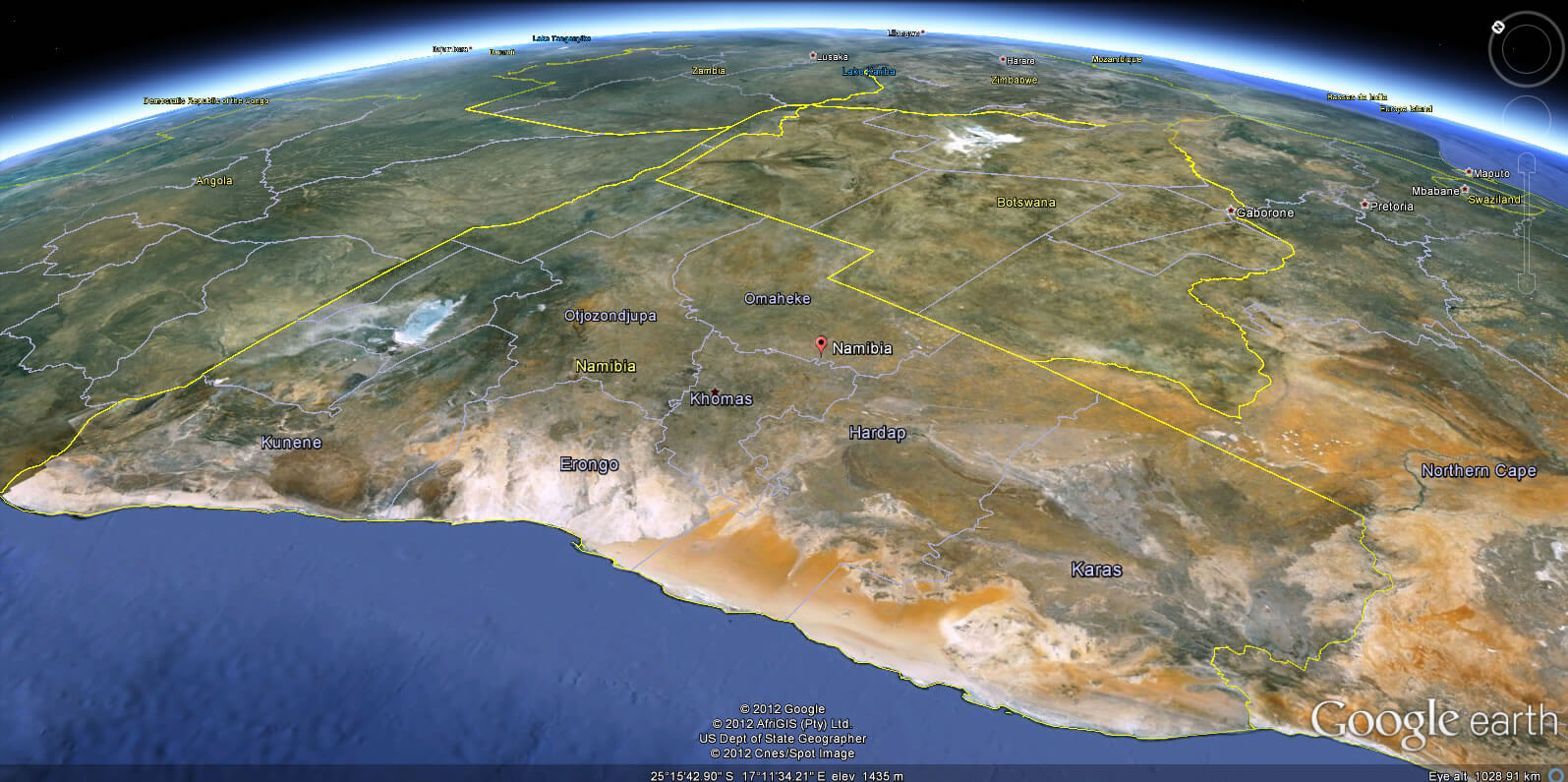 Namibia erde karte